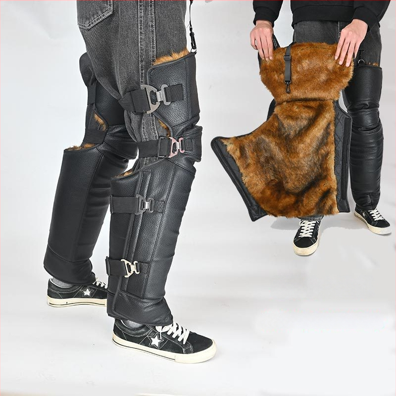 Дълги надколенни протектори за колоездене и мотоциклети, кожа и вълна, ветроустойчиви и студоустойчиви