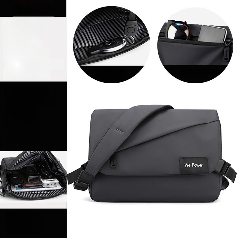 Férfi keresztpántos oldaltáska utcai stílusban, nylon anyagból, vízálló, ultrakönnyű, 11 hüvelykes laptop befogadható