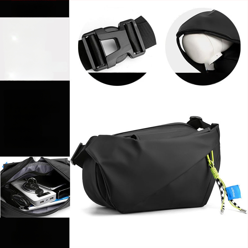 Férfi keresztpántos oldaltáska utcai stílusban, nylon anyagból, vízálló, ultrakönnyű, 11 hüvelykes laptop befogadható