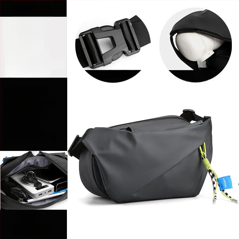 Férfi keresztpántos oldaltáska utcai stílusban, nylon anyagból, vízálló, ultrakönnyű, 11 hüvelykes laptop befogadható