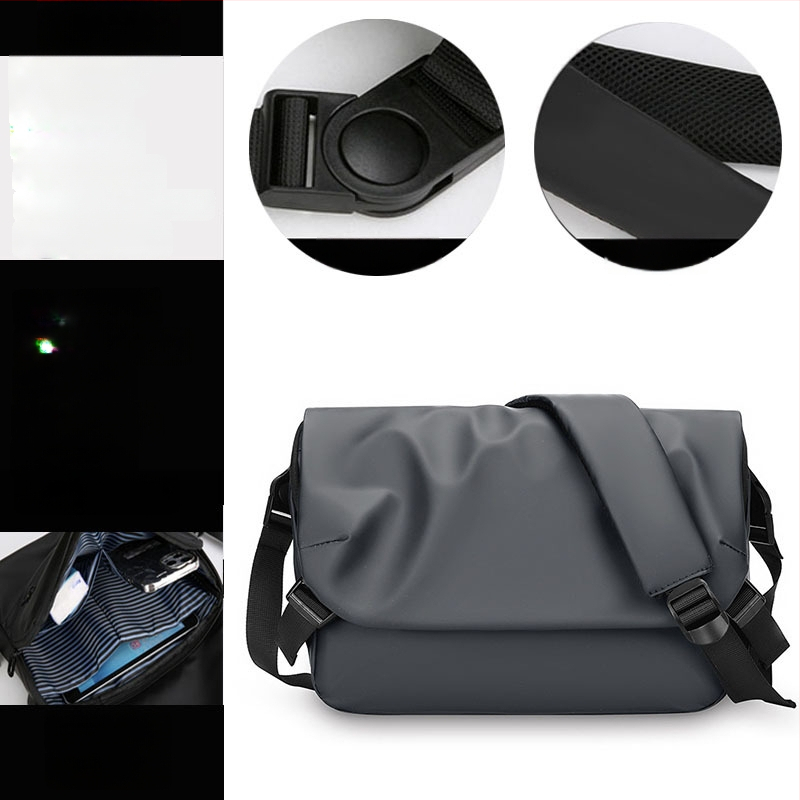 Férfi keresztpántos oldaltáska utcai stílusban, nylon anyagból, vízálló, ultrakönnyű, 11 hüvelykes laptop befogadható