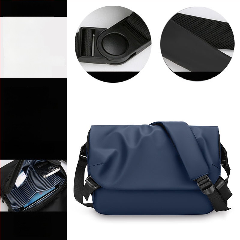 Férfi keresztpántos oldaltáska utcai stílusban, nylon anyagból, vízálló, ultrakönnyű, 11 hüvelykes laptop befogadható