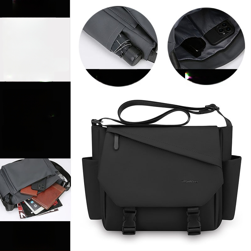 Férfi keresztpántos oldaltáska utcai stílusban, nylon anyagból, vízálló, ultrakönnyű, 11 hüvelykes laptop befogadható