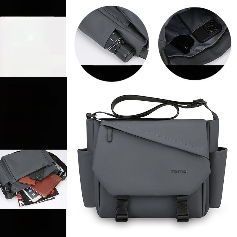 Férfi keresztpántos oldaltáska utcai stílusban, nylon anyagból, vízálló, ultrakönnyű, 11 hüvelykes laptop befogadható