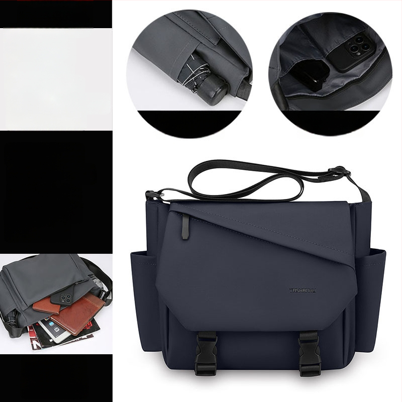 Férfi keresztpántos oldaltáska utcai stílusban, nylon anyagból, vízálló, ultrakönnyű, 11 hüvelykes laptop befogadható