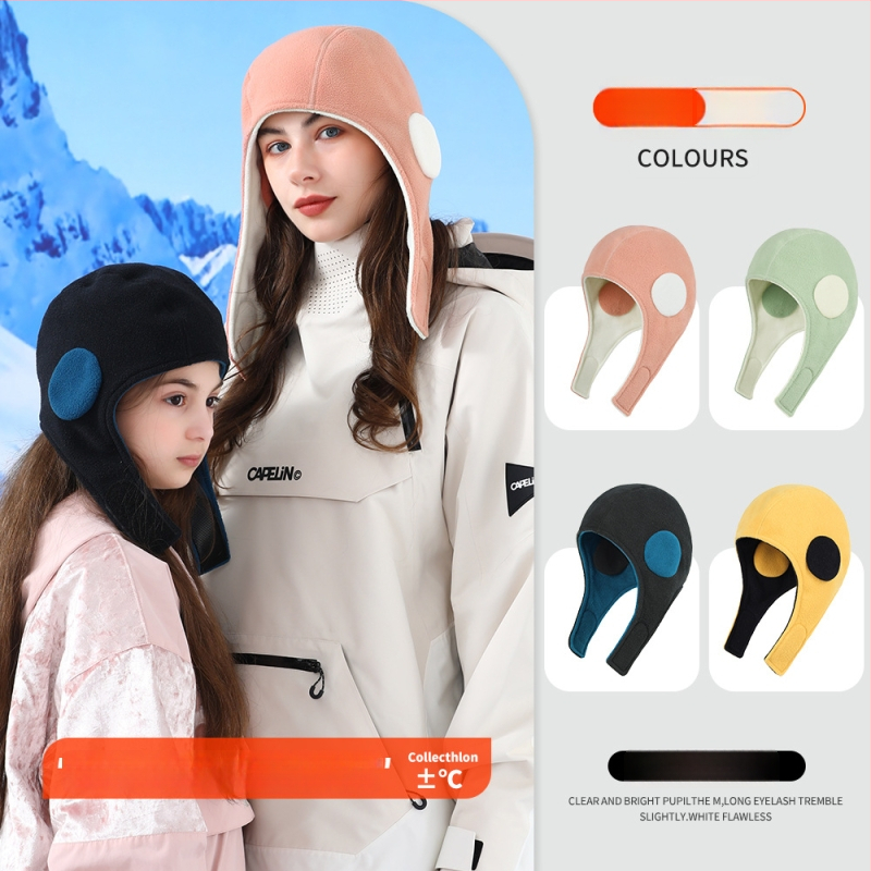 Спортна шапка с защита на ушите, двуслойна с флис, за спорт на открито и ски, полиестер, унисекс за възрастни