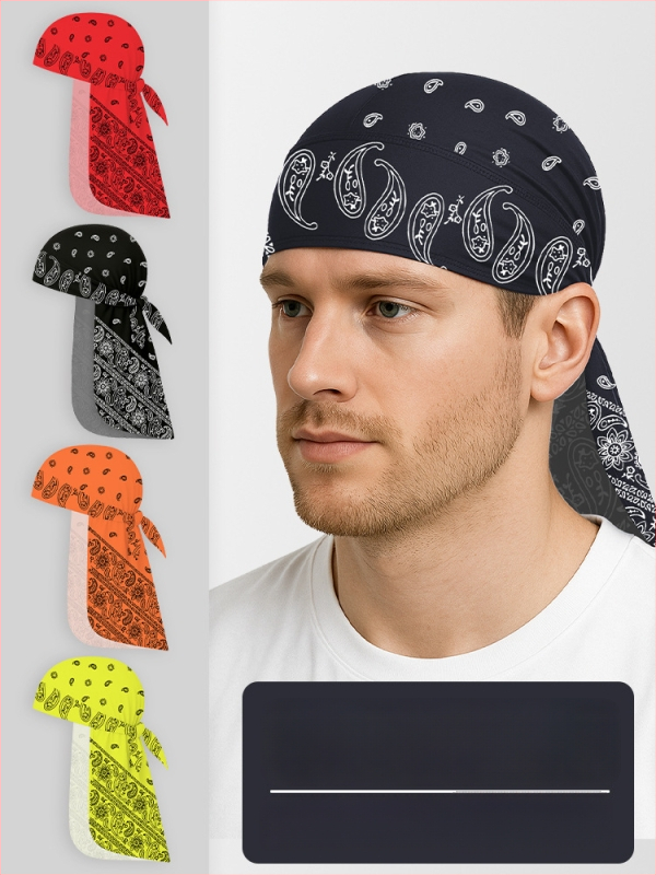 Kültéri gyorsan száradó kerékpáros turbánkalap pánttal, sisakkal kompatibilis, poliészter, kaszu virágos minta, uniszex