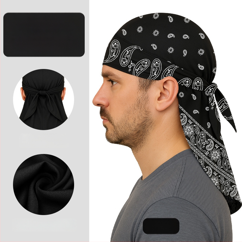 Kültéri gyorsan száradó kerékpáros turbánkalap pánttal, sisakkal kompatibilis, poliészter, kaszu virágos minta, uniszex