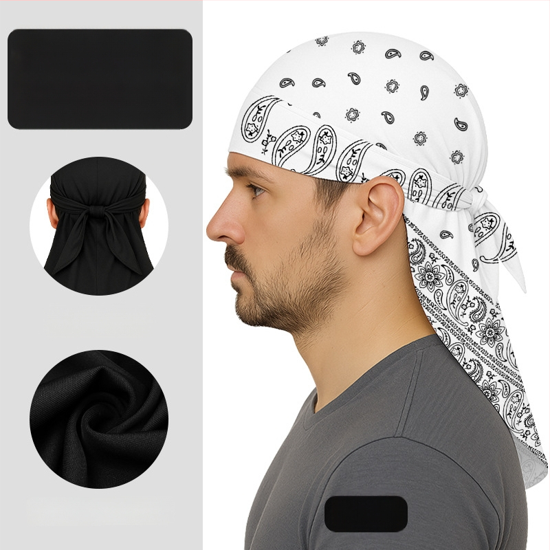 Kültéri gyorsan száradó kerékpáros turbánkalap pánttal, sisakkal kompatibilis, poliészter, kaszu virágos minta, uniszex