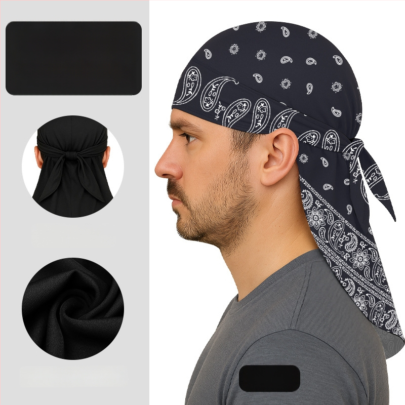 Kültéri gyorsan száradó kerékpáros turbánkalap pánttal, sisakkal kompatibilis, poliészter, kaszu virágos minta, uniszex