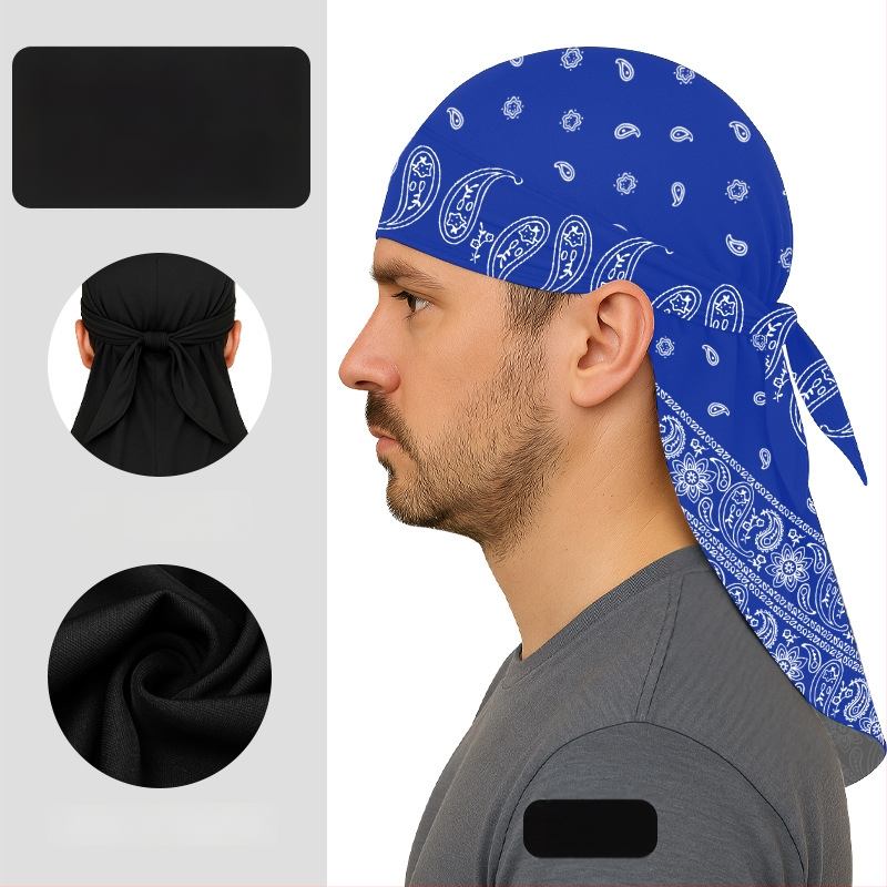 Kültéri gyorsan száradó kerékpáros turbánkalap pánttal, sisakkal kompatibilis, poliészter, kaszu virágos minta, uniszex