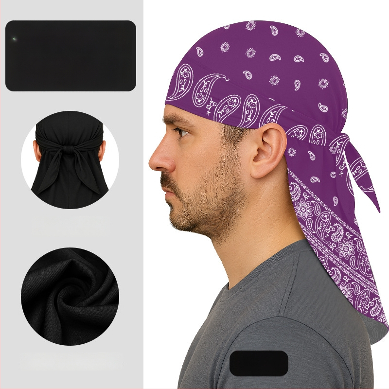 Kültéri gyorsan száradó kerékpáros turbánkalap pánttal, sisakkal kompatibilis, poliészter, kaszu virágos minta, uniszex