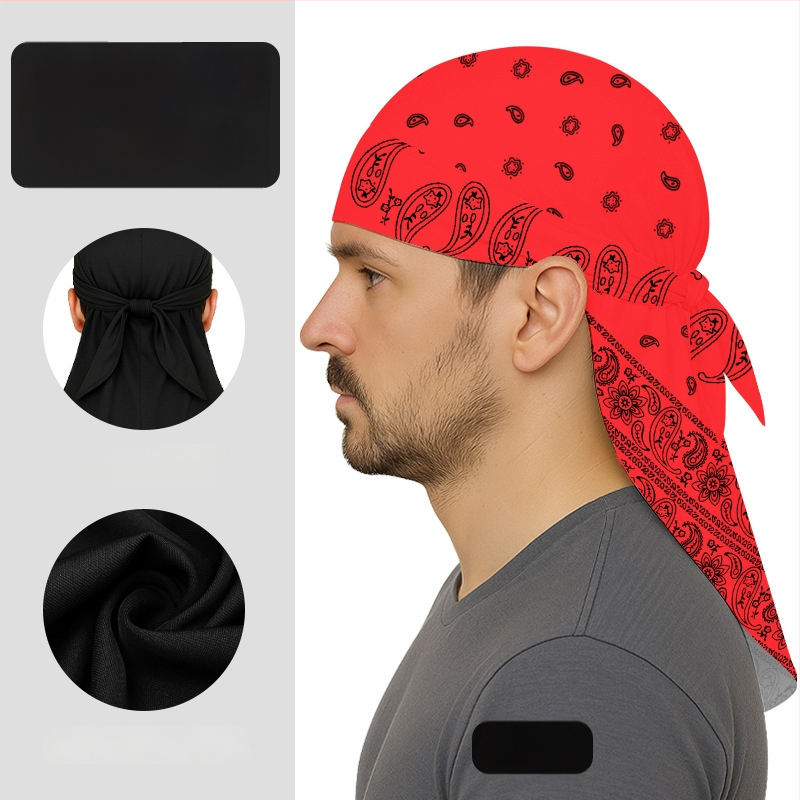Kültéri gyorsan száradó kerékpáros turbánkalap pánttal, sisakkal kompatibilis, poliészter, kaszu virágos minta, uniszex