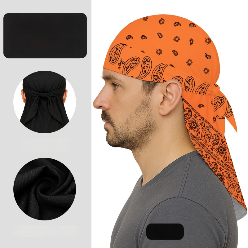 Kültéri gyorsan száradó kerékpáros turbánkalap pánttal, sisakkal kompatibilis, poliészter, kaszu virágos minta, uniszex