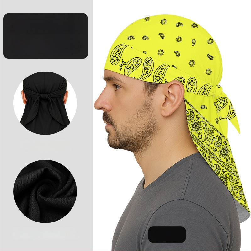 Kültéri gyorsan száradó kerékpáros turbánkalap pánttal, sisakkal kompatibilis, poliészter, kaszu virágos minta, uniszex