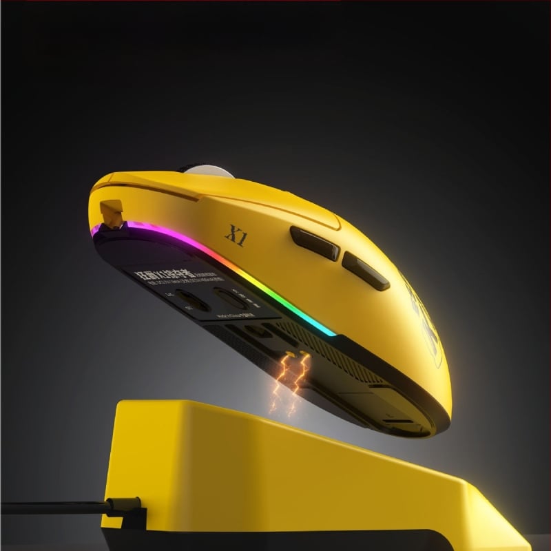Гейминг мишка с безжична станция за зареждане, RGB макро програмиране, модел X1 Predator, 1200 dpi, 6 нива DPI, 5 бутона, обхват 1,8 м