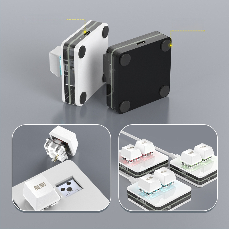 Персонализирано мини клавиатурче с две клавиши, механични клавиши с червени оси, USB проводна връзка, 1 m кабел, едноколорна подсветка