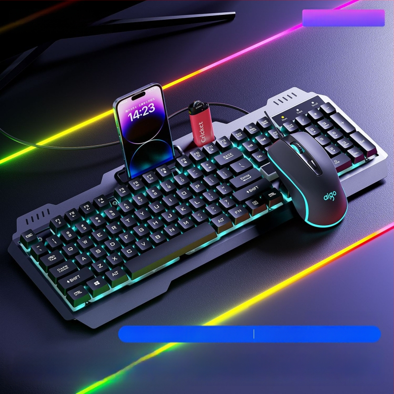 Комплект клавиатура и мишка Patriot Af104, жично свързване, метална конструкция, 108 клавиша, механично усещане, подсветка със смесен светлинен ефект