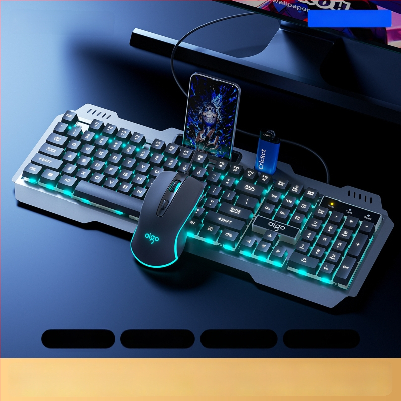 Комплект клавиатура и мишка Patriot Af104, жично свързване, метална конструкция, 108 клавиша, механично усещане, подсветка със смесен светлинен ефект