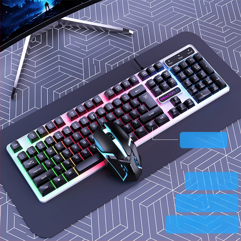 Проводен комплект клавиатура и мишка с цифрова клавиатура, кабелна връзка, без подсветка, за игри и офис