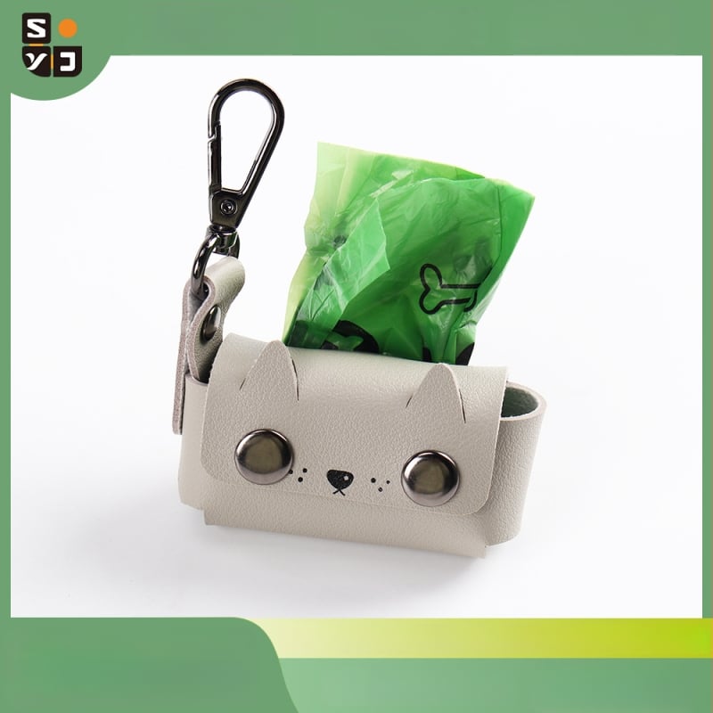 Δερμάτινος φορητός διανομέας σακουλών αποβλήτων κατοικίδίων με καρτούν σχήμα και επίπεδο στόμιο