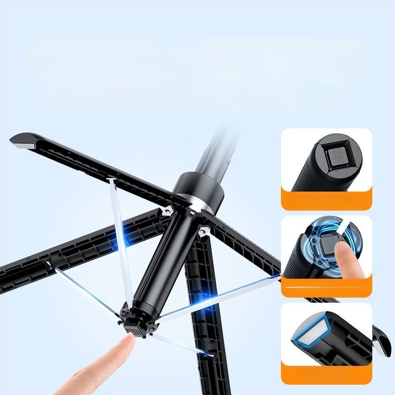 H29 Četru kāju tiešraides statīvs no ABS un alumīnija sakausējuma, universālais tālruņa turētājs, Bluetooth tālvadības pults, attēla stabilizācija, LED apgaisojums