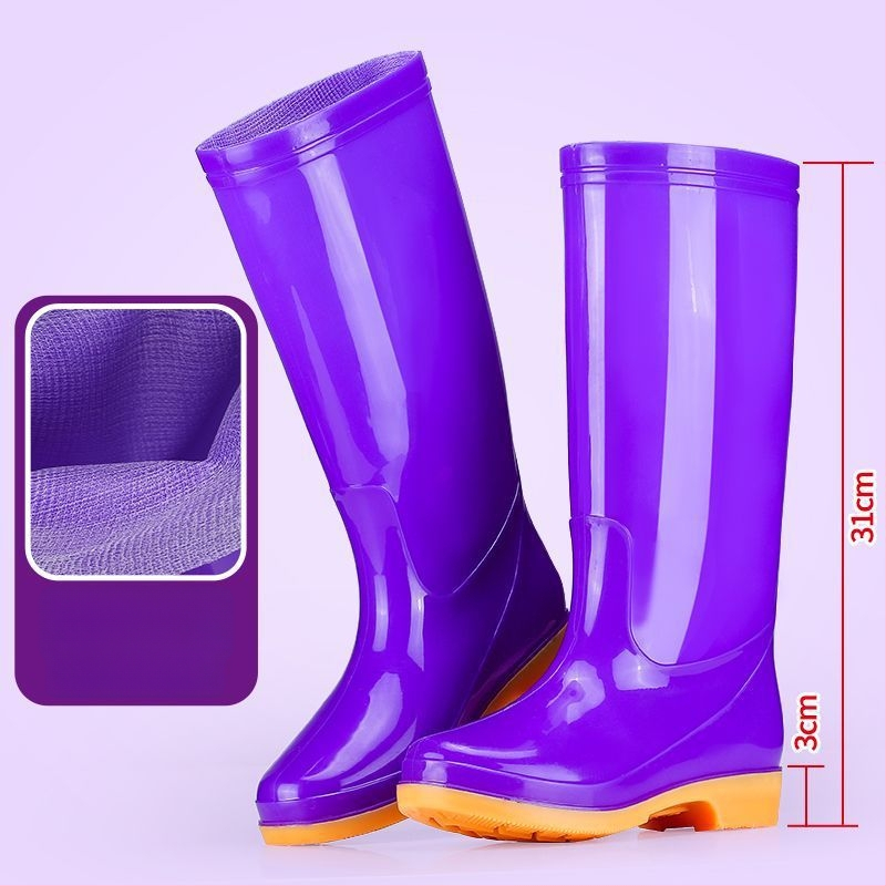 Moteriški PVC lietaus batai, aukštas viršutinis, žemas kulnas 1-3 cm, storas padas, neslidūs, užsegimas slip-on