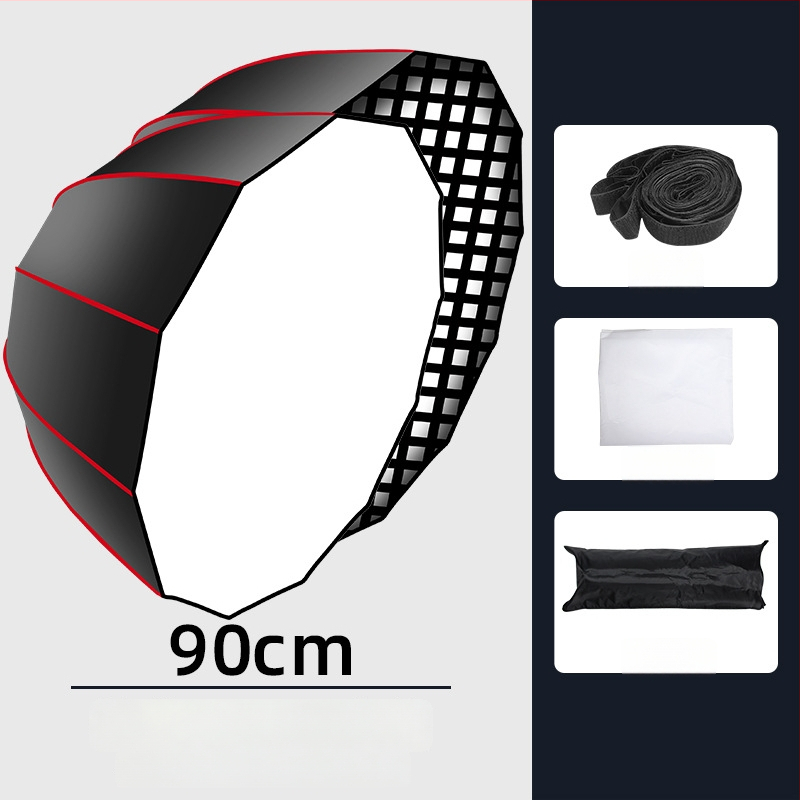 Gilus parabolinis softboxas su grotelėmis profesionaliai fotografijai – metalinis rėmas, atspindinti audinys, poliesteris