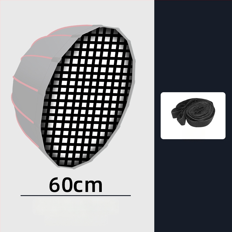 Gilus parabolinis softboxas su grotelėmis profesionaliai fotografijai – metalinis rėmas, atspindinti audinys, poliesteris