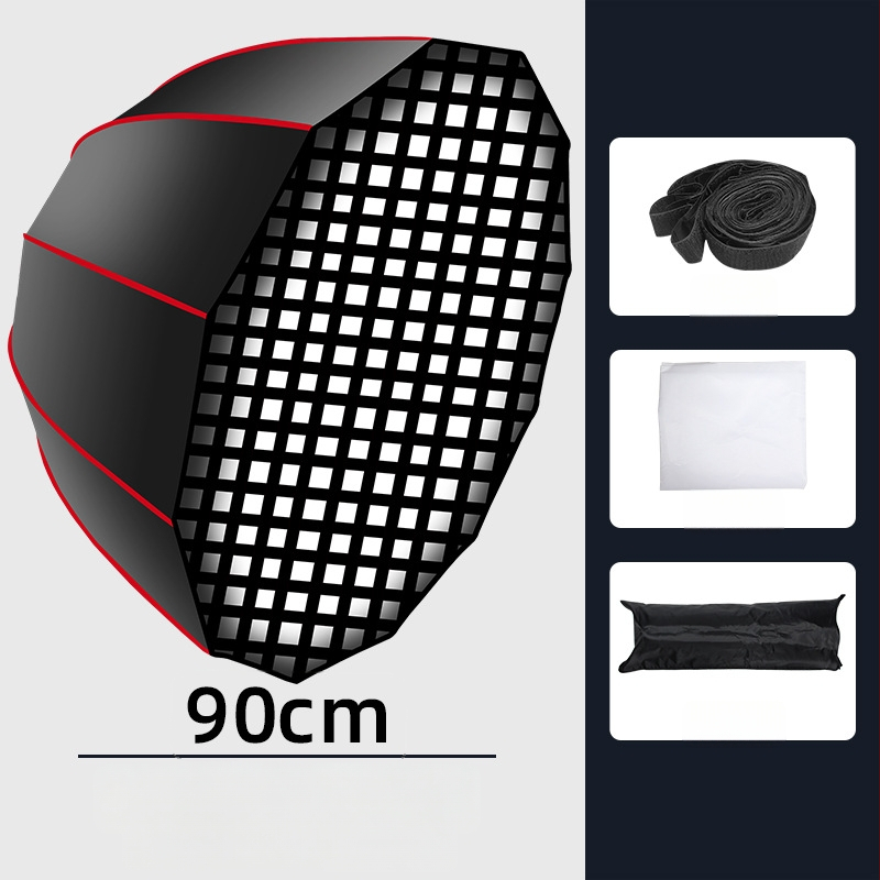 Gilus parabolinis softboxas su grotelėmis profesionaliai fotografijai – metalinis rėmas, atspindinti audinys, poliesteris
