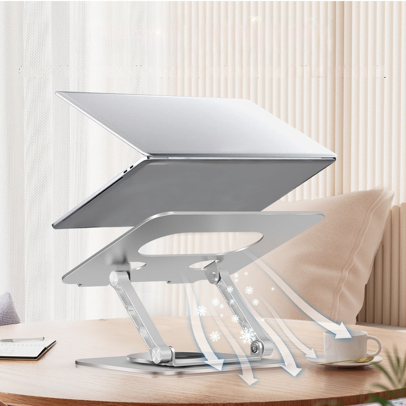 Alumīnija sakausējuma klēpjdatora statīvs, 360° rotācija, saliekams, magnētisks tālruņa turētājs un HUB