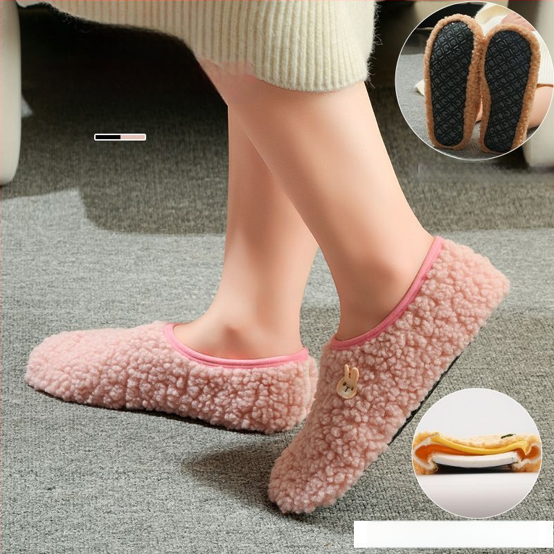 Вътрешни неплъзгащи се велурени подови чорапи за деца и възрастни, дебели зайча козина, къса тръба