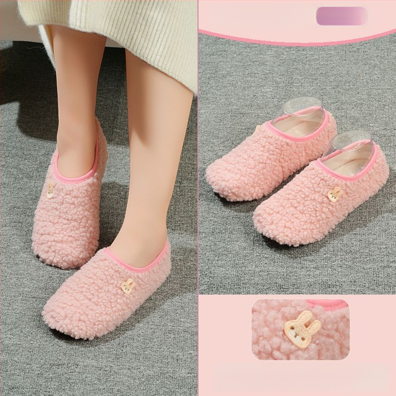 Вътрешни неплъзгащи се велурени подови чорапи за деца и възрастни, дебели зайча козина, къса тръба