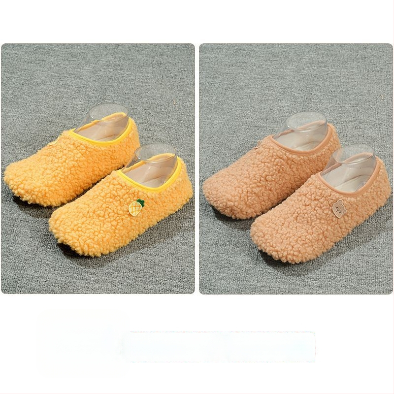 Вътрешни неплъзгащи се велурени подови чорапи за деца и възрастни, дебели зайча козина, къса тръба