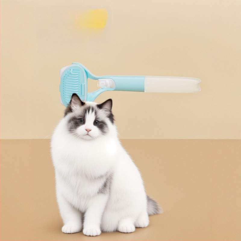 Pieptene pentru animale de companie cu sterilizare prin lumină albastră – perie cu pulverizator portabil pentru pisici și câini, instrument manual de pulverizare (Materiale: PP, gel de siliciu, PET; Greutate: 95 g; Lansat: 2022)