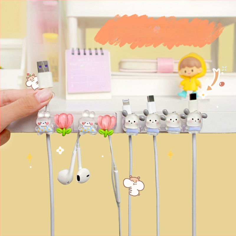 Datora galda kabelu organizētājs, jauks karikatūru stilā, uzglabāšanas turētājs uzlādes un datu kabeliem