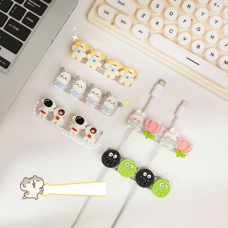 Datora galda kabelu organizētājs, jauks karikatūru stilā, uzglabāšanas turētājs uzlādes un datu kabeliem