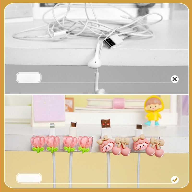 Datora galda kabelu organizētājs, jauks karikatūru stilā, uzglabāšanas turētājs uzlādes un datu kabeliem