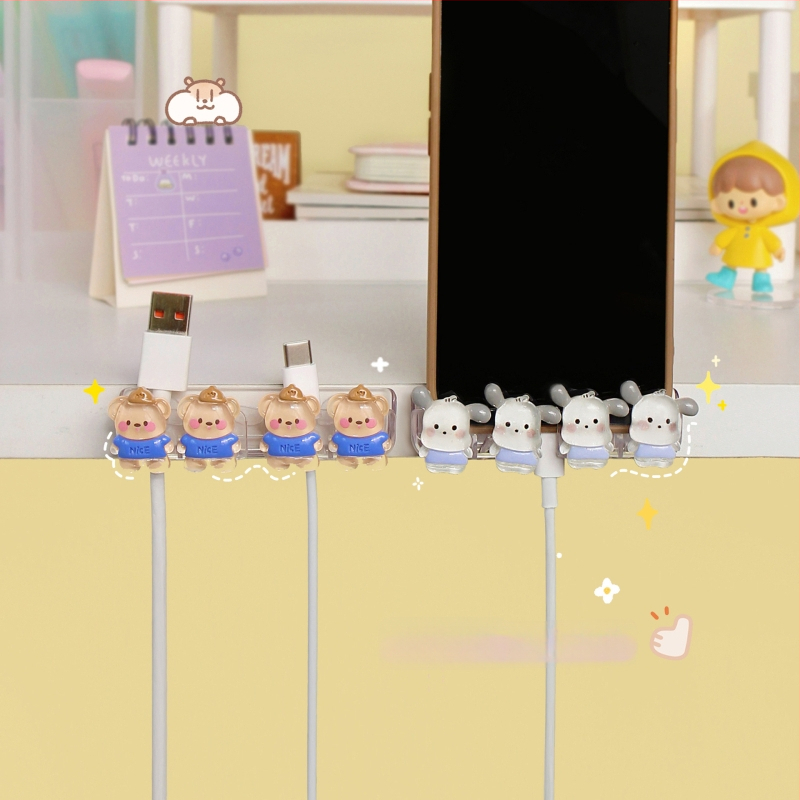 Datora galda kabelu organizētājs, jauks karikatūru stilā, uzglabāšanas turētājs uzlādes un datu kabeliem