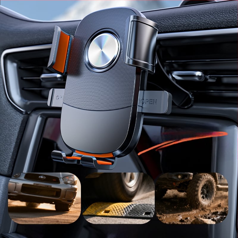 Universālais automašīnas telefona stiprinājums gaisa izplūdei, snap-on uzstādīšana, 360° rotācija, horizontāla un vertikāla orientācija