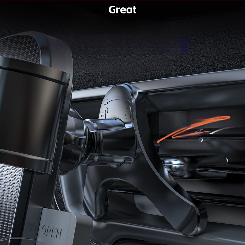 Universālais automašīnas telefona stiprinājums gaisa izplūdei, snap-on uzstādīšana, 360° rotācija, horizontāla un vertikāla orientācija