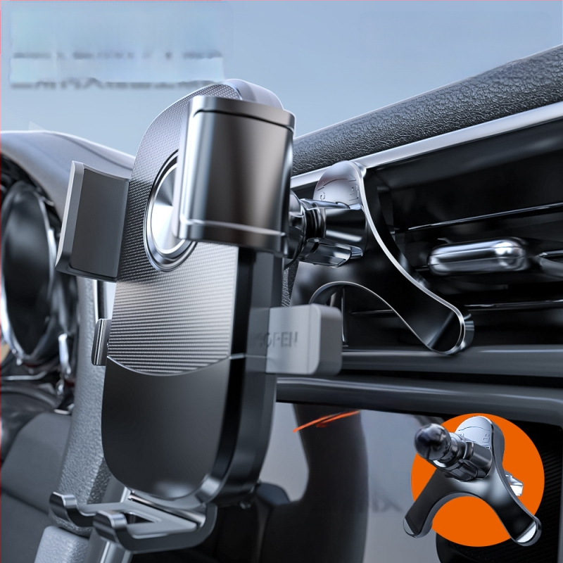 Universālais automašīnas telefona stiprinājums gaisa izplūdei, snap-on uzstādīšana, 360° rotācija, horizontāla un vertikāla orientācija