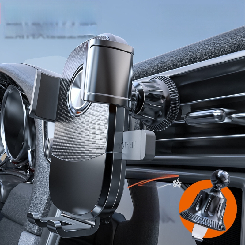 Universālais automašīnas telefona stiprinājums gaisa izplūdei, snap-on uzstādīšana, 360° rotācija, horizontāla un vertikāla orientācija