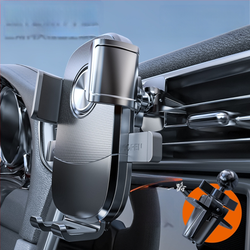 Universālais automašīnas telefona stiprinājums gaisa izplūdei, snap-on uzstādīšana, 360° rotācija, horizontāla un vertikāla orientācija
