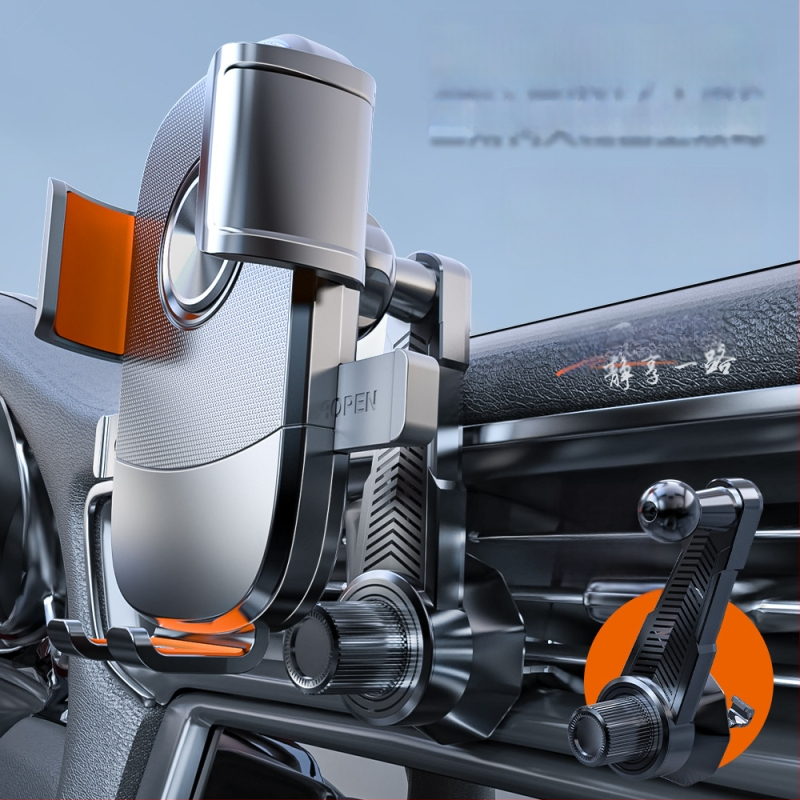 Universālais automašīnas telefona stiprinājums gaisa izplūdei, snap-on uzstādīšana, 360° rotācija, horizontāla un vertikāla orientācija