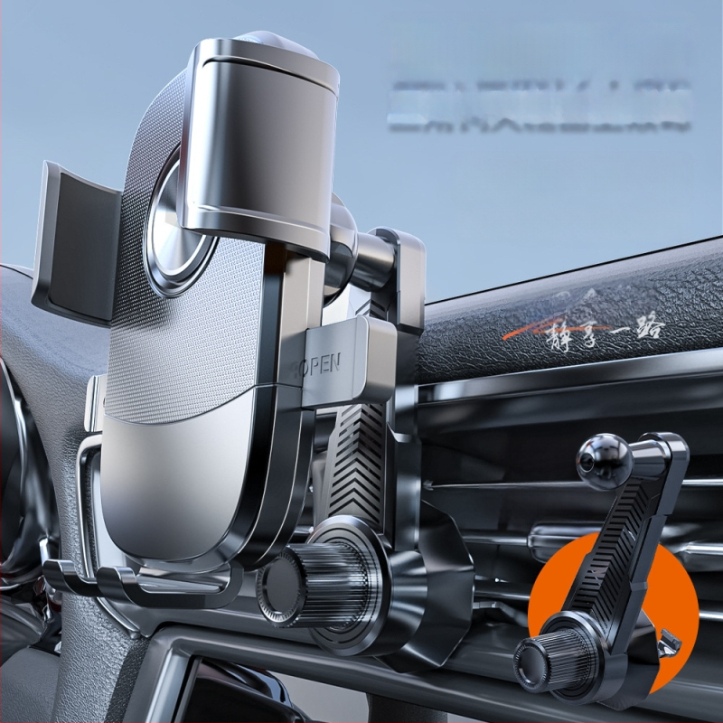 Universālais automašīnas telefona stiprinājums gaisa izplūdei, snap-on uzstādīšana, 360° rotācija, horizontāla un vertikāla orientācija