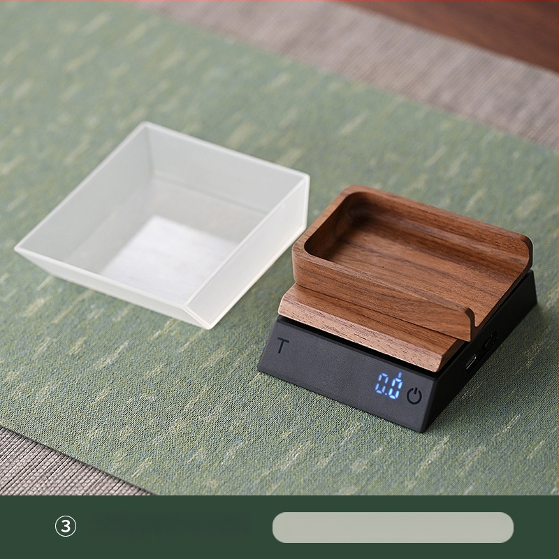 Diófa teás mérleg 0,1 g pontossággal, tartalmaz kis teáskanalat, modell JH-C30, teherbírás 2000 g, elektronikus mérés, beépített újratölthető akkumulátor