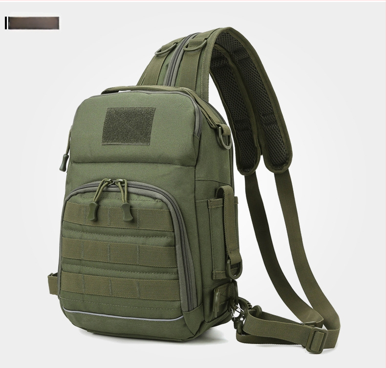 Rucsac outdoor multifuncțional pentru pescuit, design camuflaj tactic, purtare diagonală pe umăr, capacitate extensibilă, poliester, curea cu aer