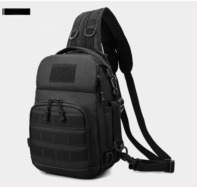 Rucsac outdoor multifuncțional pentru pescuit, design camuflaj tactic, purtare diagonală pe umăr, capacitate extensibilă, poliester, curea cu aer