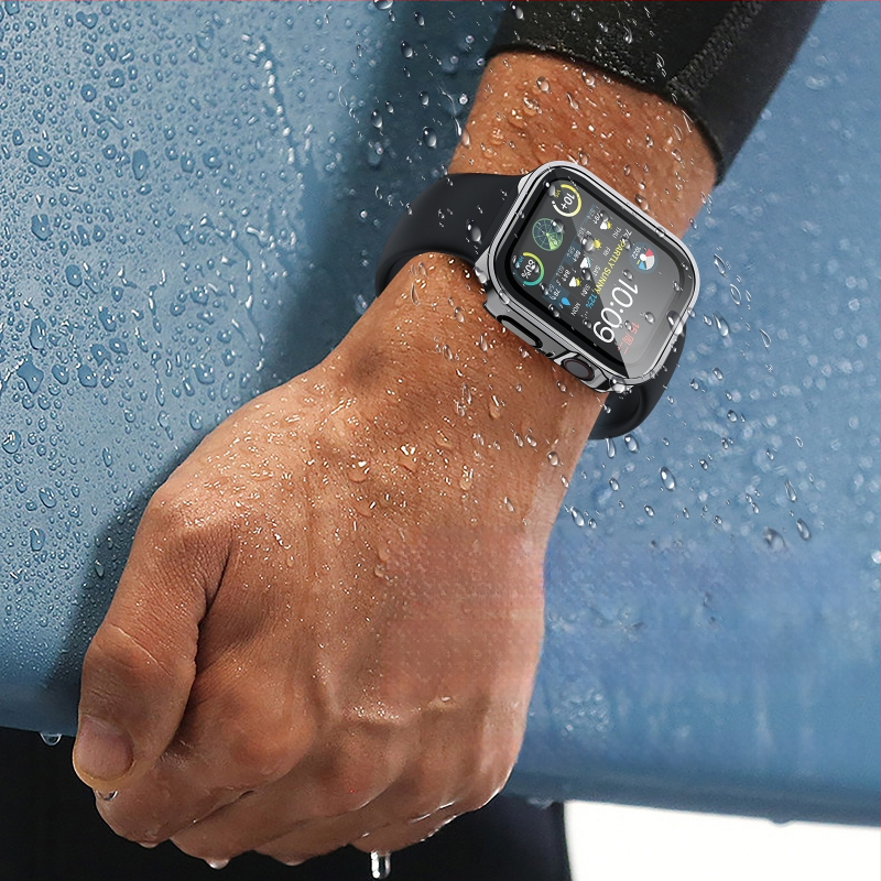 Carcasă Apple Watch electroplată, impermeabilă, cu protecție a ecranului integrată, compatibilă cu S10 (dimensiuni 40–46 mm)